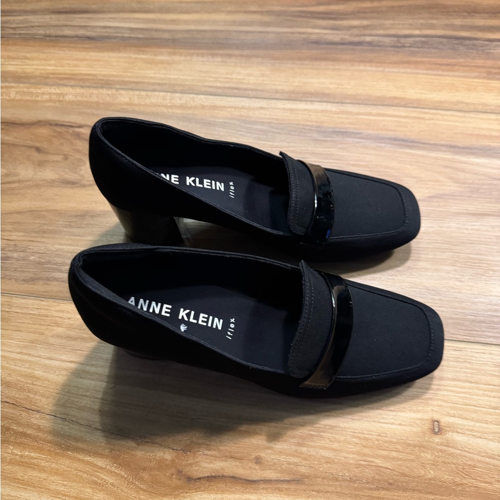 Anne Klein Black Block Heel Loafers